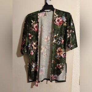 Pomelo Floral Velvet‎ Cardigan Size L Granola Fairy Whimsey Boho Layering
